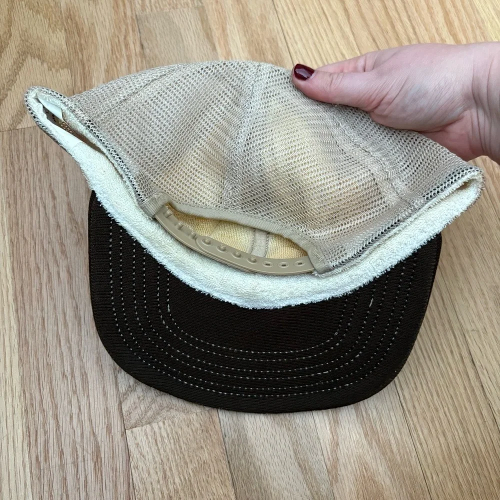 Vintage USA MADE UM Patch Trucker Hat Snapback Cap Brown Tan